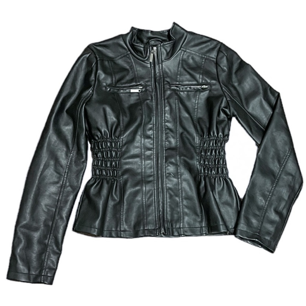 New Look Black Faux Leather Peplum Zip Jacket